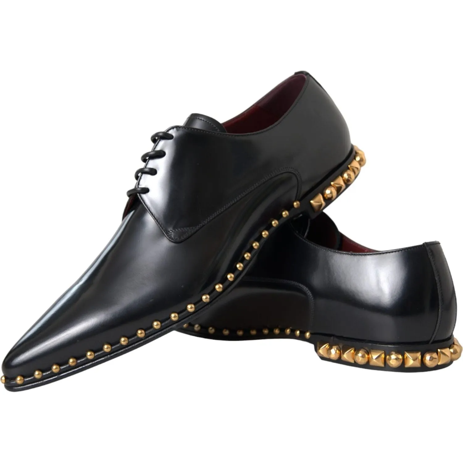 Dolce & Gabbana Black Leather Gold Studded Derby Dress Shoes