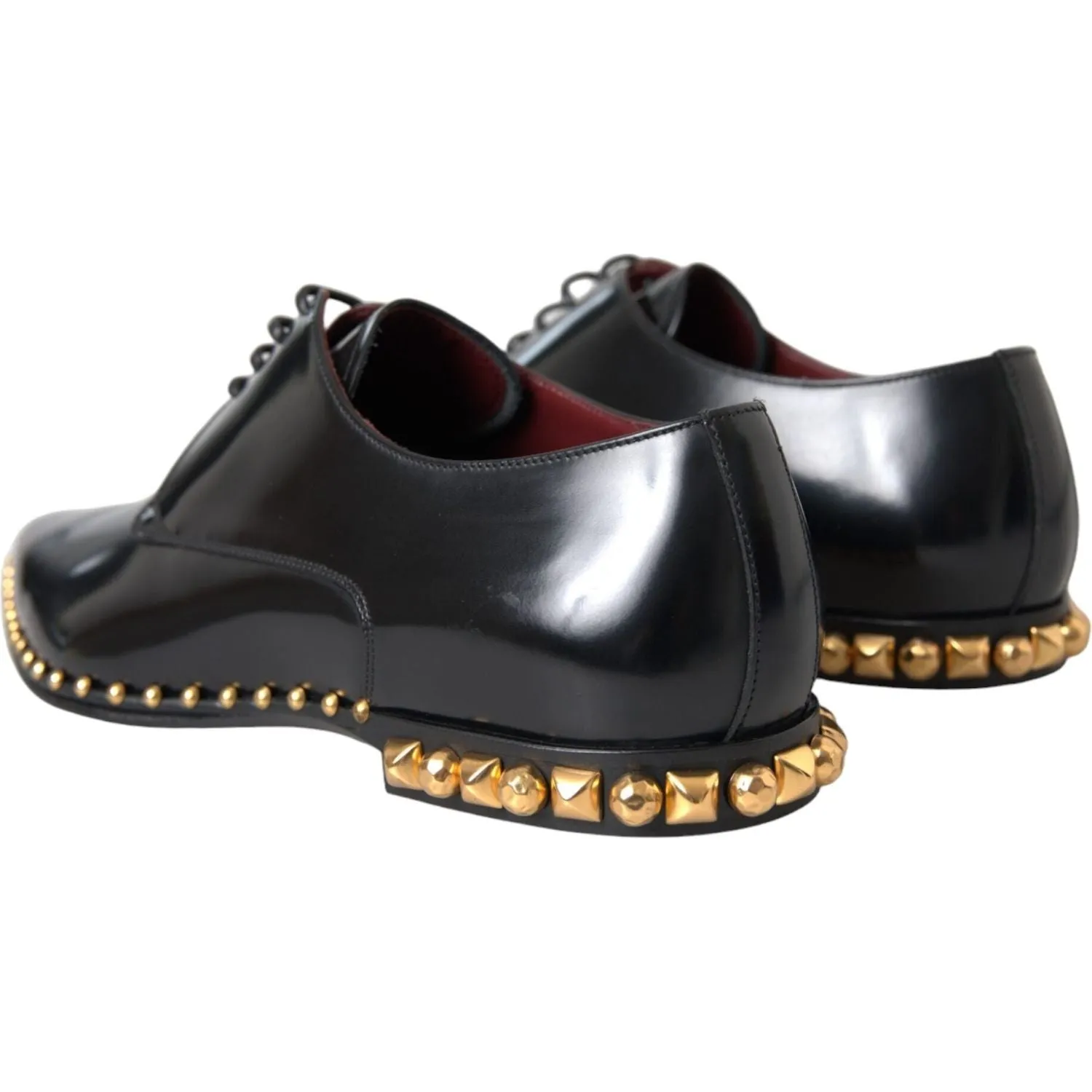 Dolce & Gabbana Black Leather Gold Studded Derby Dress Shoes