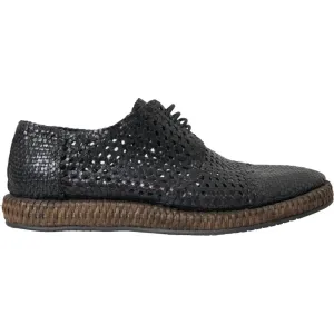 Dolce & Gabbana Black Woven Goat Leather Lace Up Derby Shoes