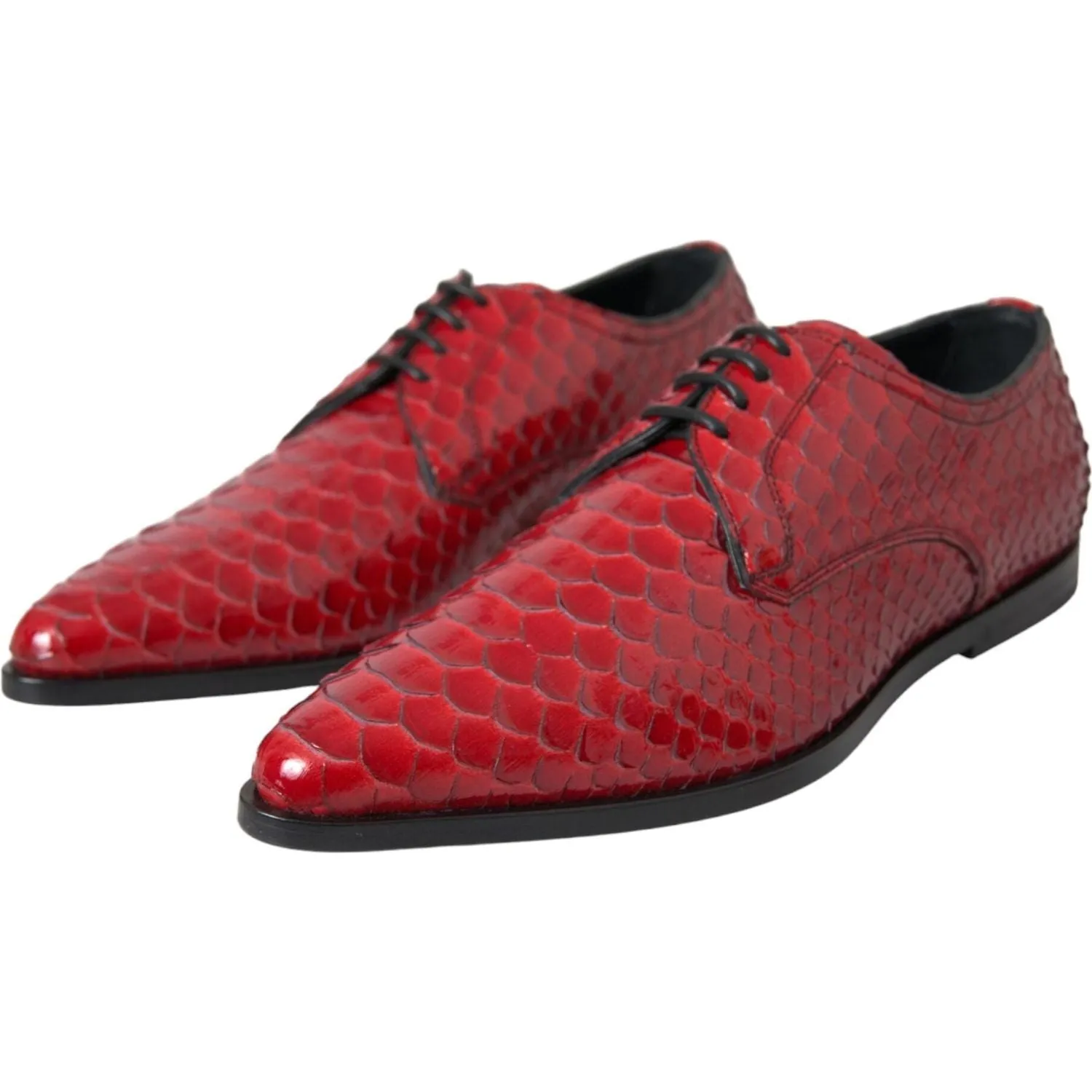 Dolce & Gabbana Red Textured Varnished Derby Men Formal Shoes