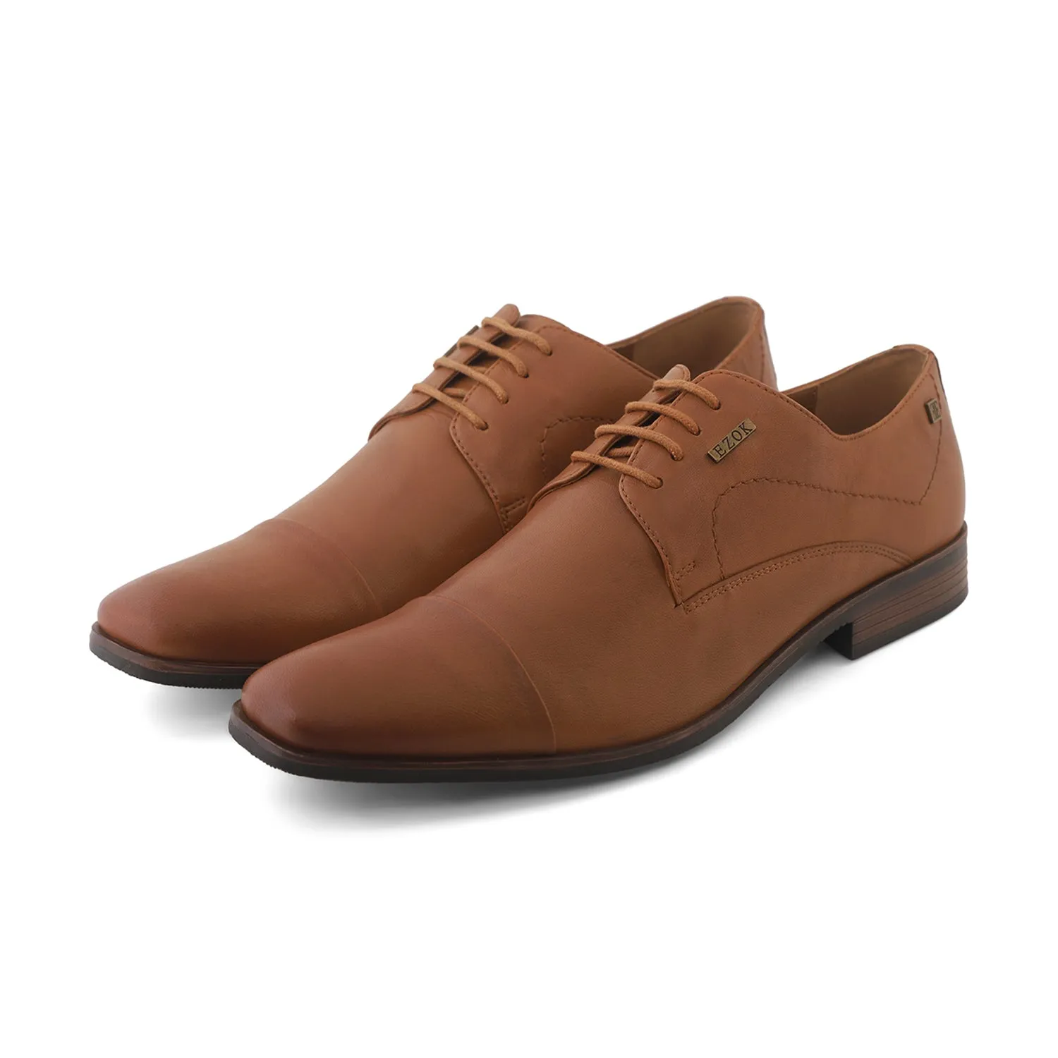 Ezok Tan Formal Cap Toe Leather Derby Shoes