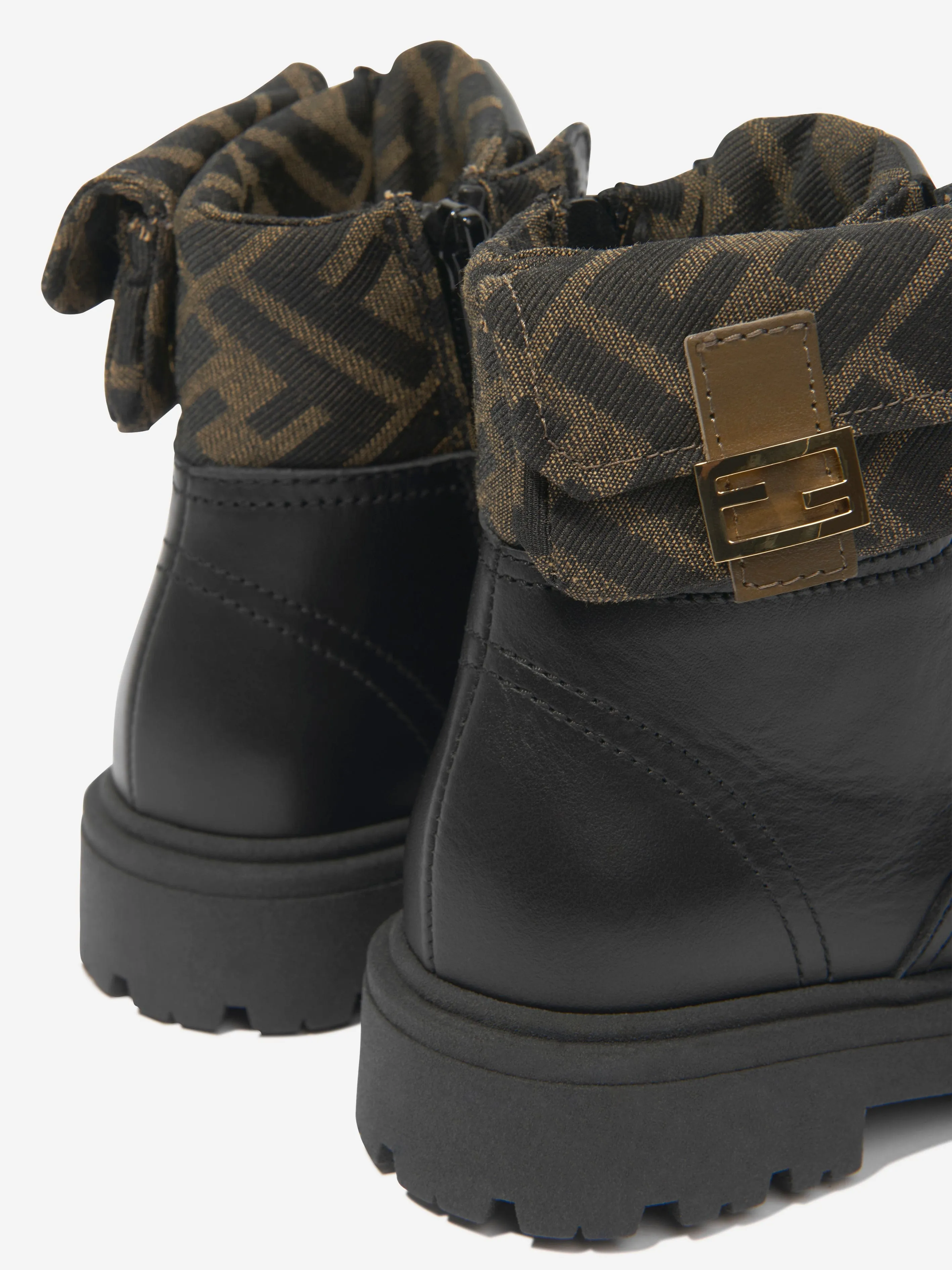 Fendi Kids Leather Baguette Biker Boots in Black