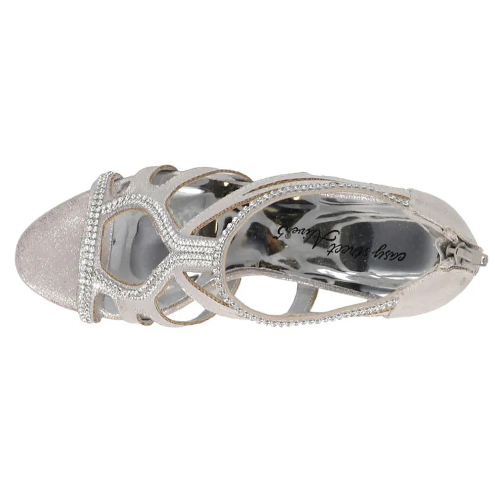 Flattery Metallic Rhinestone Evening Sandals