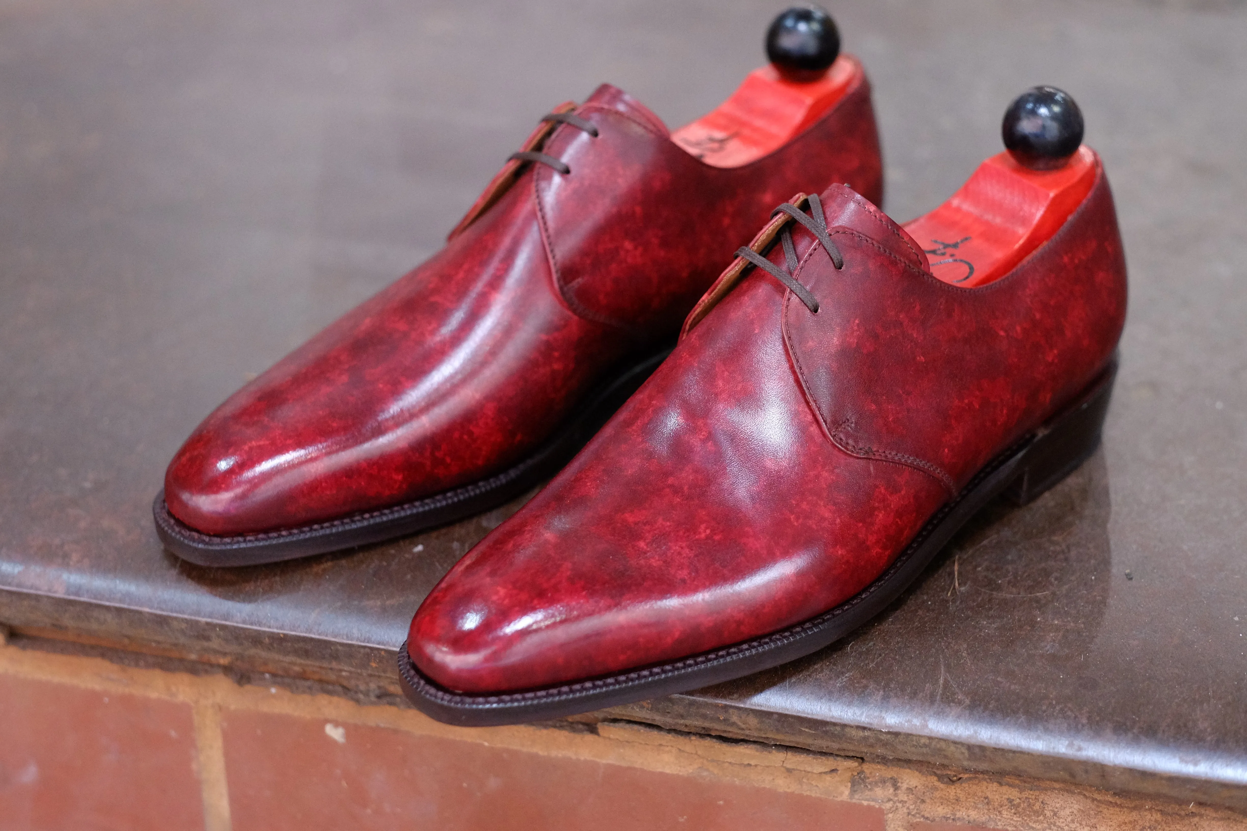 Fremont - MTO - Burgundy Marble Patina - LPB Last - Single Leather Sole