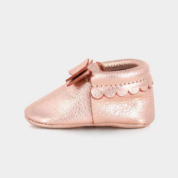 Freshly Picked | Bow Moccs ~ Rose Gold Size 5