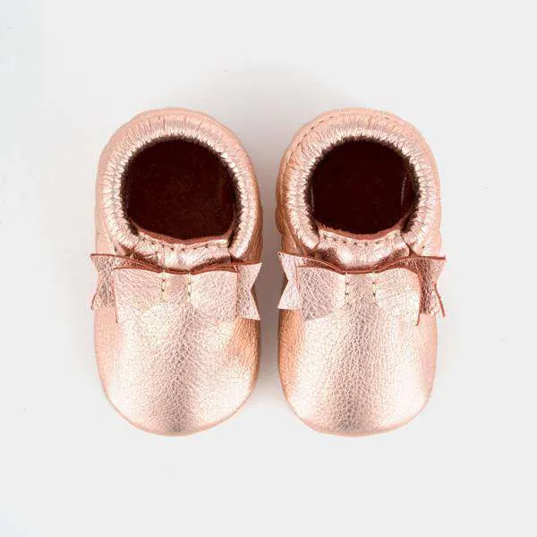 Freshly Picked | Bow Moccs ~ Rose Gold Size 5