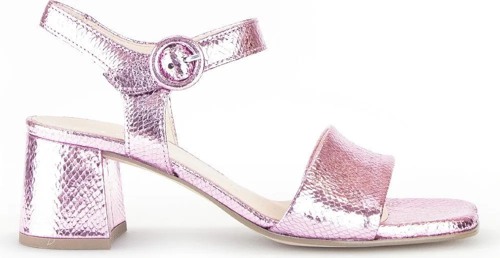 GABOR Pink Metallic Block Heel Sandal