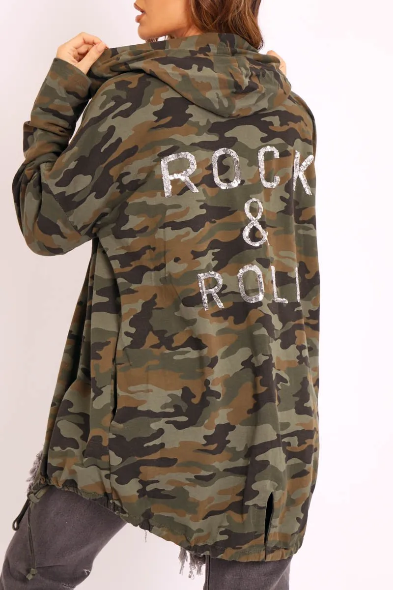 Green Camo Sequin Rock & Roll Design Jacket - Siona