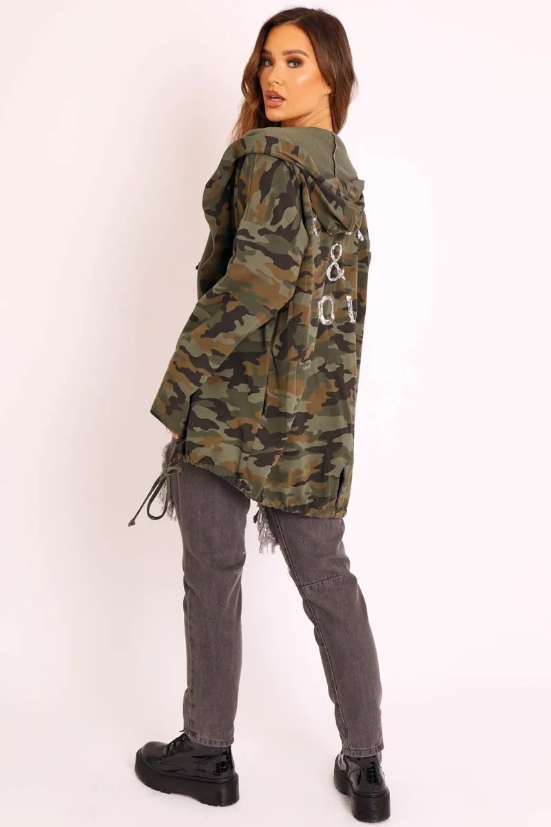 Green Camo Sequin Rock & Roll Design Jacket - Siona