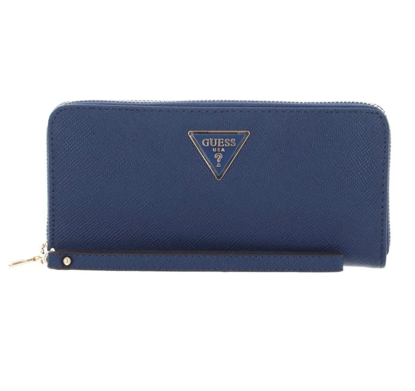 GUESS NAVY LAUREL ZIP AROUND WALLET