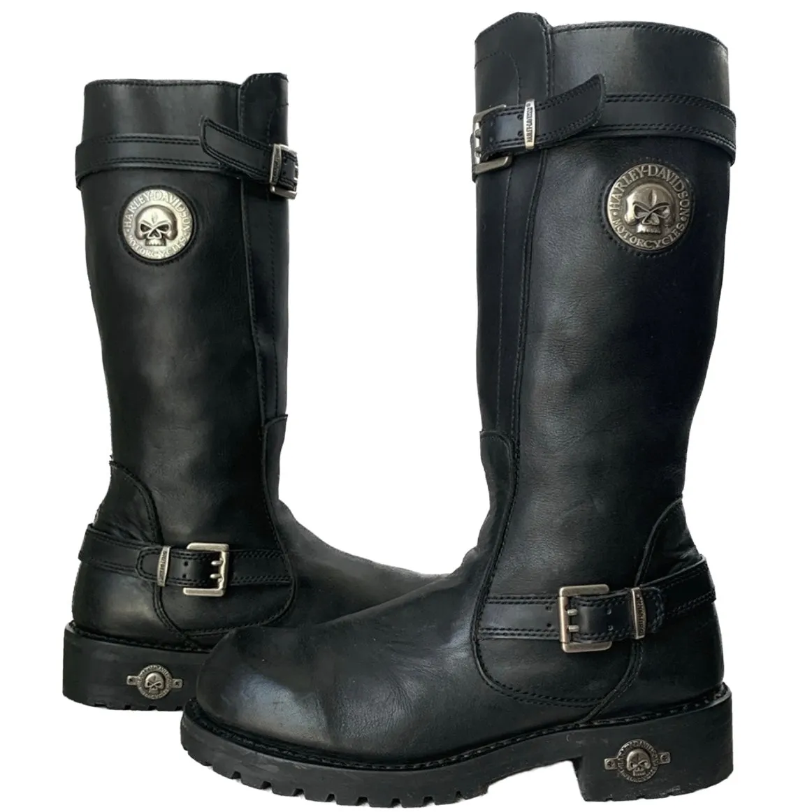 HARLEY-DAVIDSON Vintage Willie G Skull Tall Knee High Black Leather Biker Moto Motorcycle Boots