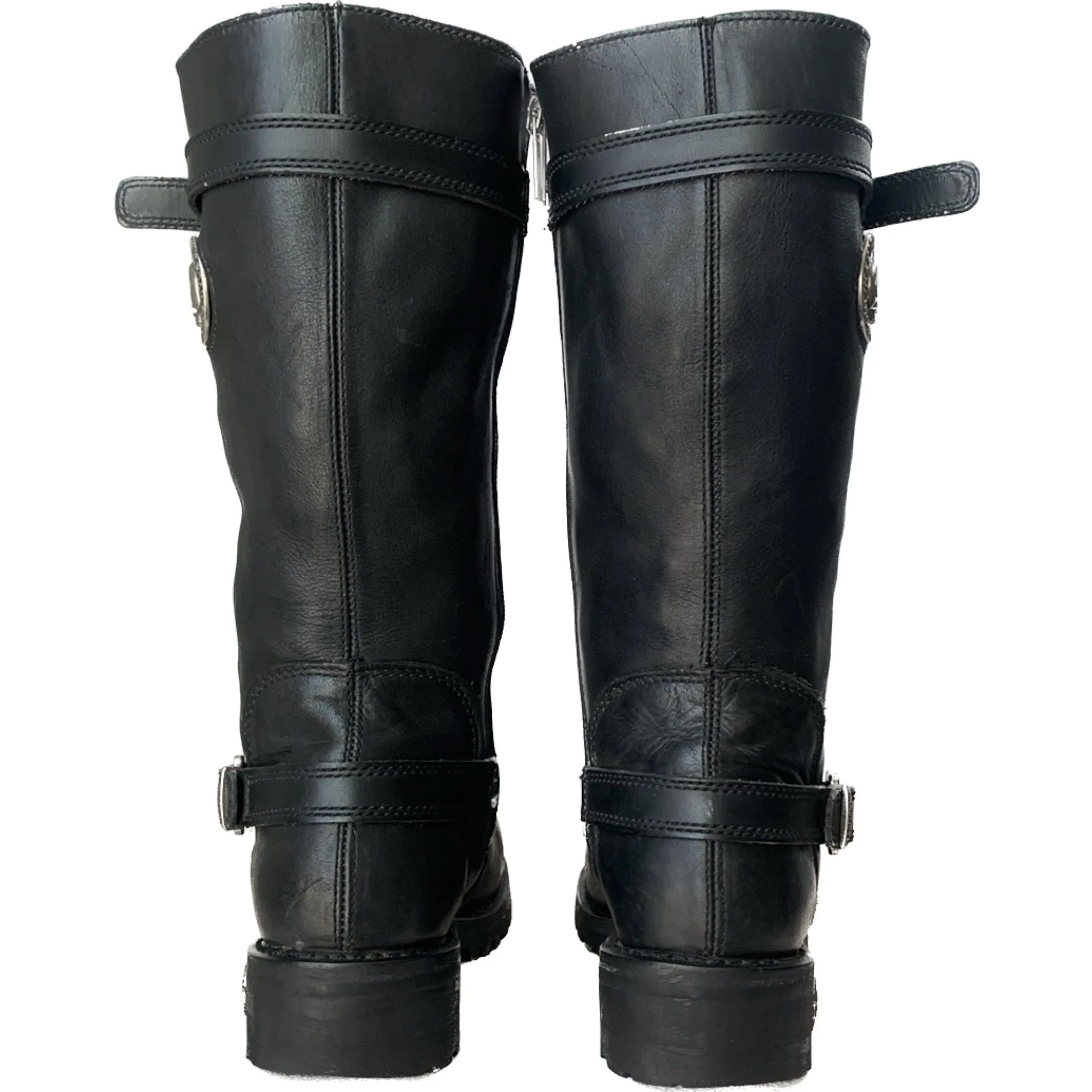 HARLEY-DAVIDSON Vintage Willie G Skull Tall Knee High Black Leather Biker Moto Motorcycle Boots