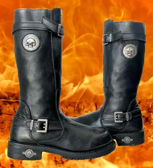 HARLEY-DAVIDSON Vintage Willie G Skull Tall Knee High Black Leather Biker Moto Motorcycle Boots