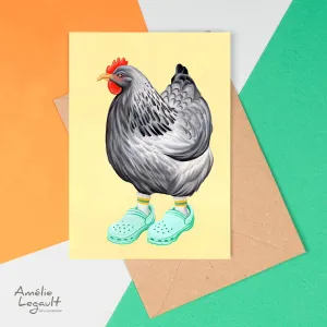 Hen card, chicken card, greeting card, crocs shoe Card