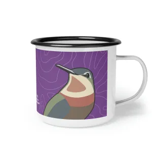 Hummingbirds on Wildflower Purple, Enamel Camping Mug for Coffee, Tea, Cocoa, or Cereal - 12oz