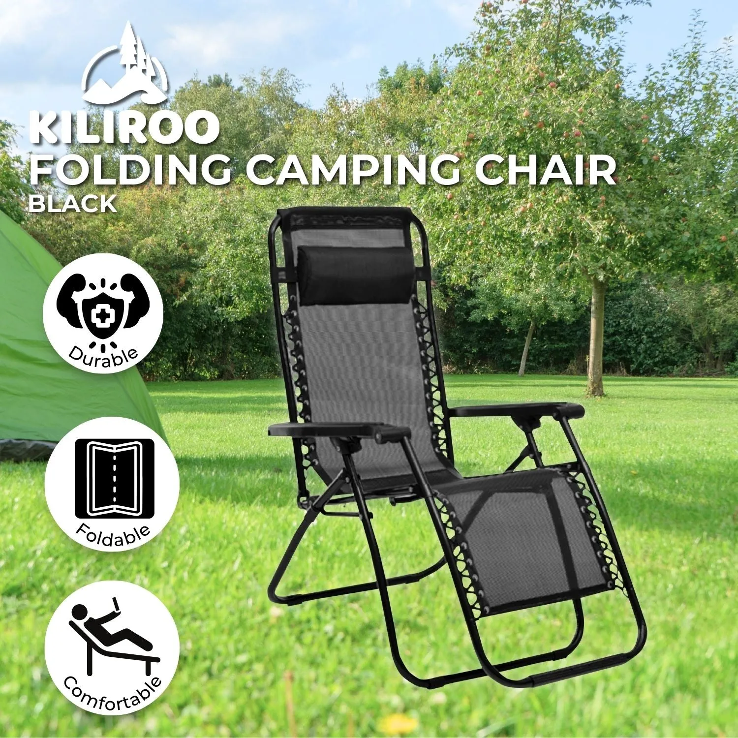 KILIROO Folding Reclining Camping Chair With Breathable Mesh (Black) KR-FC-105-QL