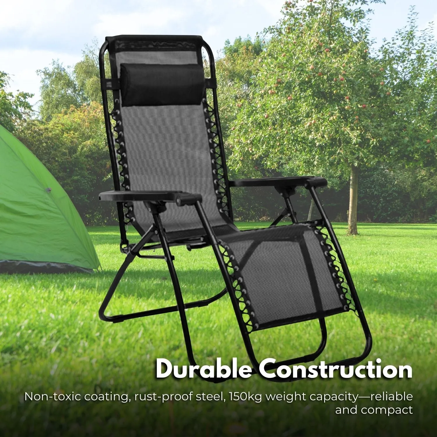 KILIROO Folding Reclining Camping Chair With Breathable Mesh (Black) KR-FC-105-QL