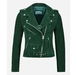 Ladies Brando Jacket Classic Biker Style Slim Fit Suede Leather Jacket