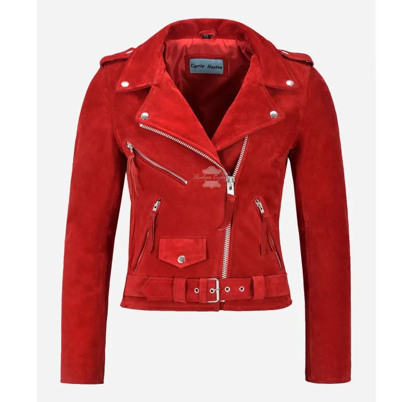 Ladies Brando Jacket Classic Biker Style Slim Fit Suede Leather Jacket