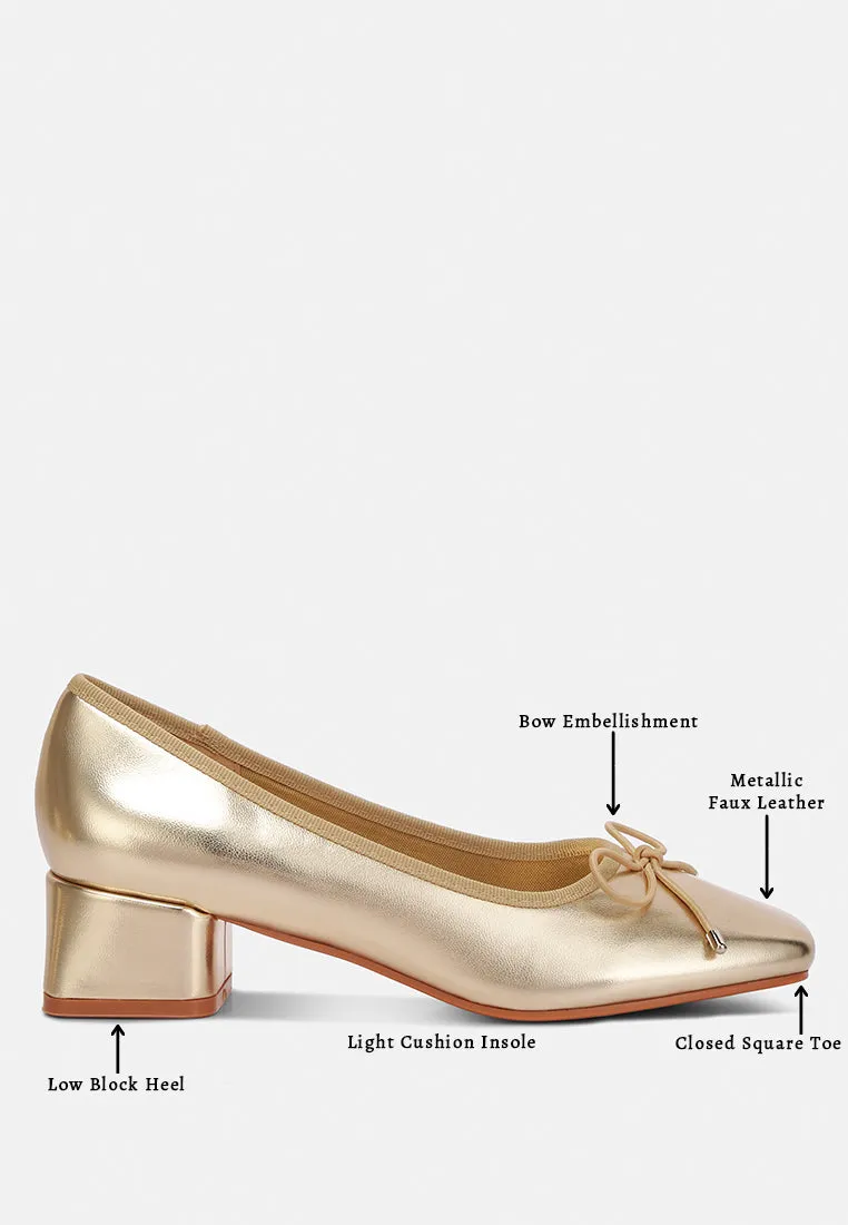 Laga Metallic Low Block Heel Ballerinas