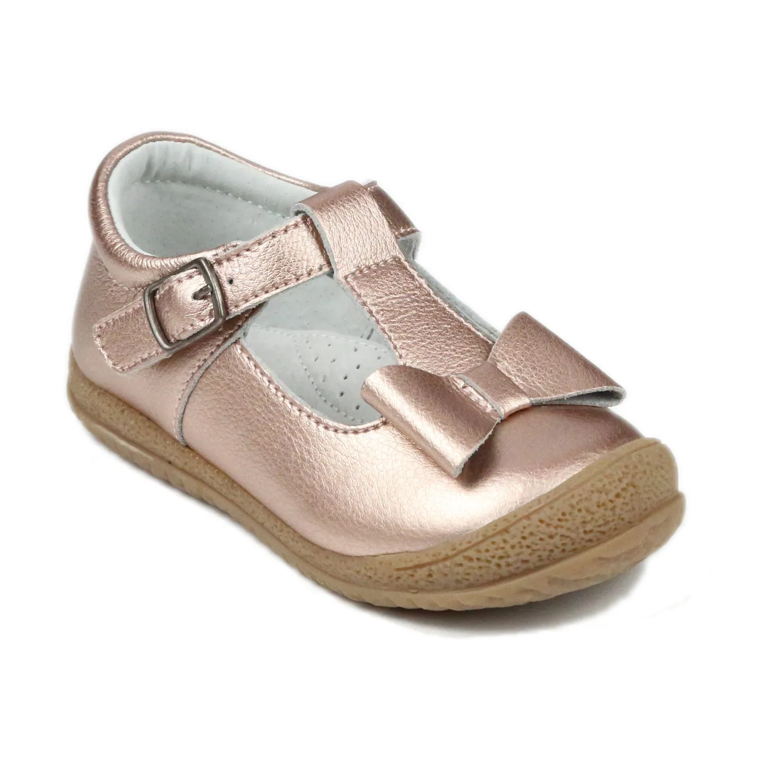 L'Amour Girls Metallic T-Strap Bow Mary Janes