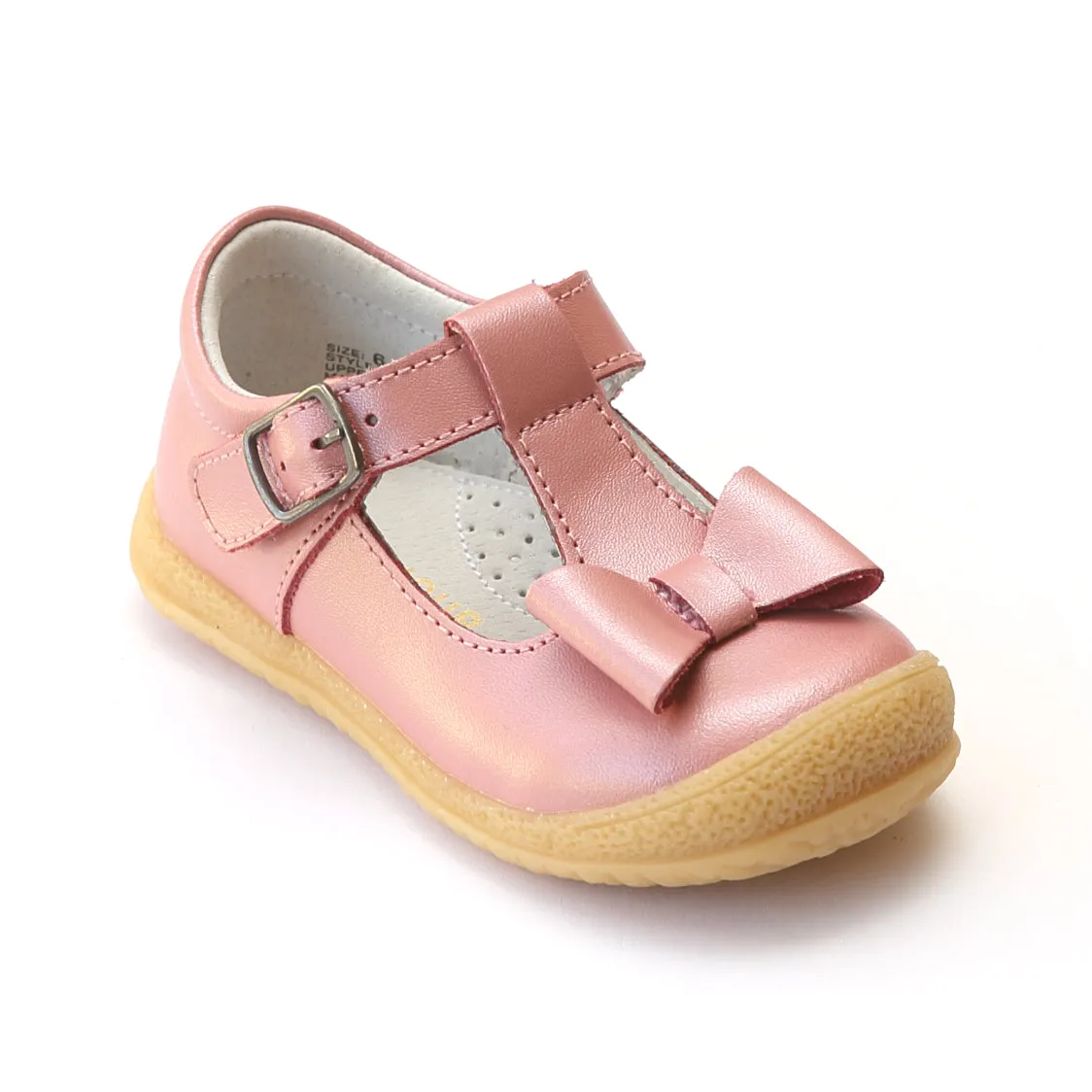 L'Amour Girls Metallic T-Strap Bow Mary Janes