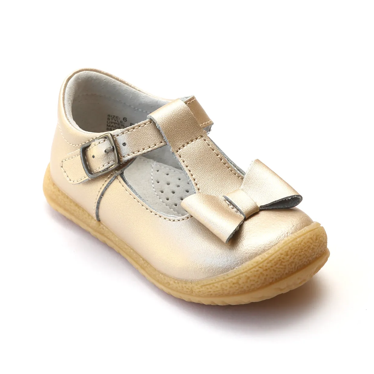 L'Amour Girls Metallic T-Strap Bow Mary Janes