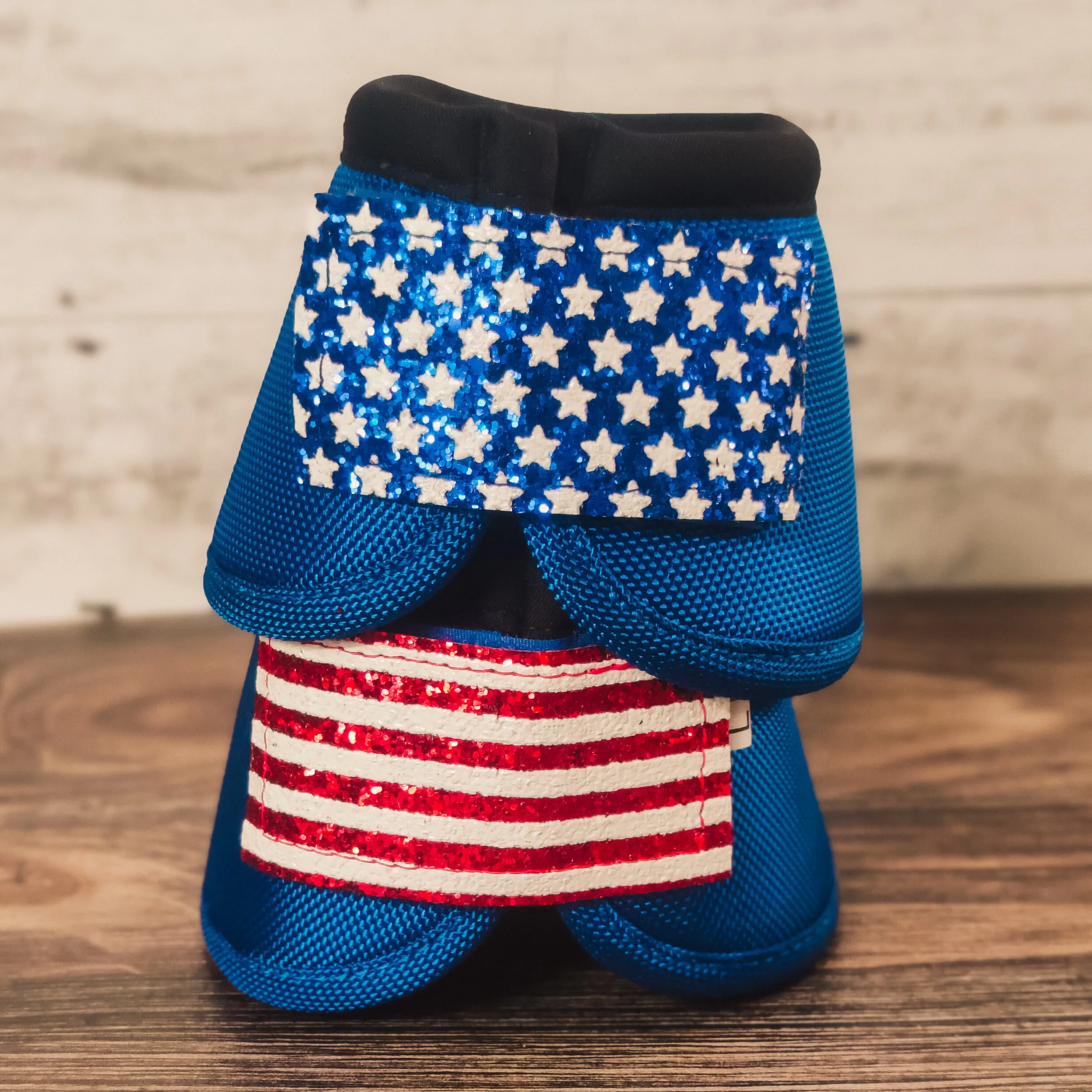 Large Blue Weaver Bells w/ Stars and Stripes Glitter Straps