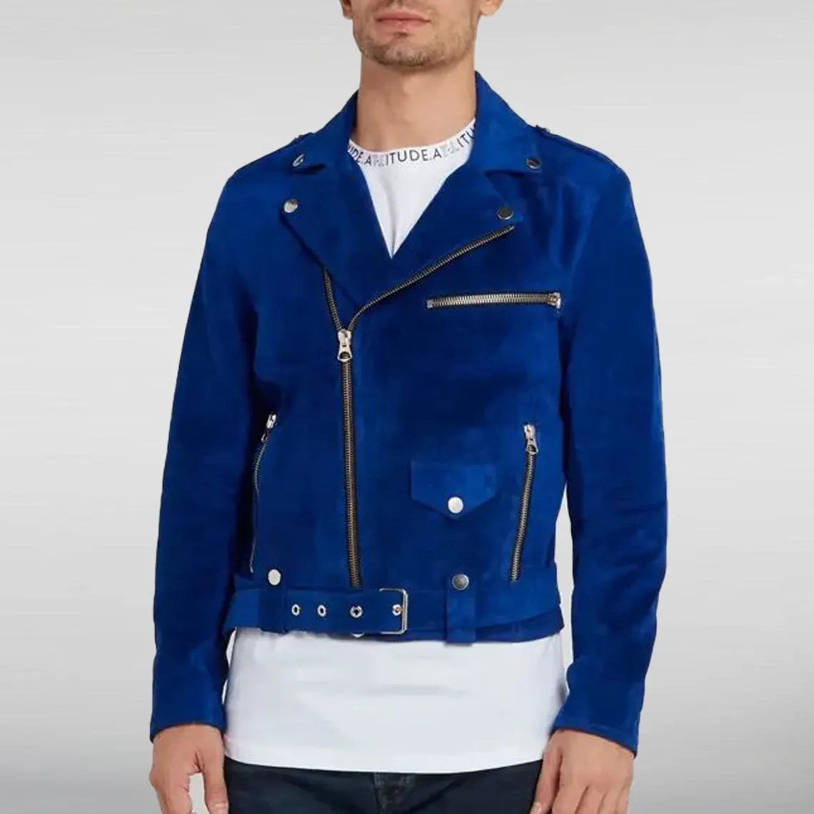 Lee Hayes Suede Biker Blue Jacket