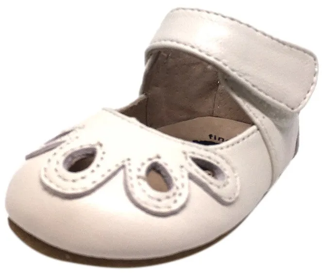 Livie & Luca Girl's Petal Milk Shimmer Smooth Leather with Petal Cutout Hook and Loop Mary Jane Shoes