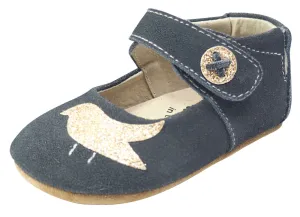 Livie & Luca Girl's Pio Pio Gray Suede Leather Shimmer Dove Hook and Loop Mary Jane Shoes