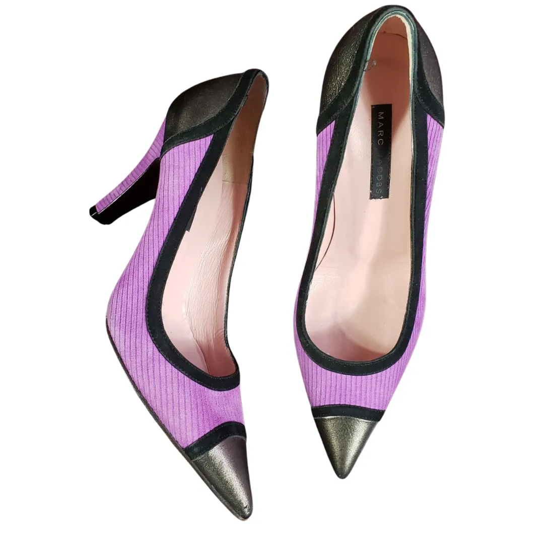 Marc Jacob's Purple Rib Pumps with Metallic Pointy Toe Tip Size 37