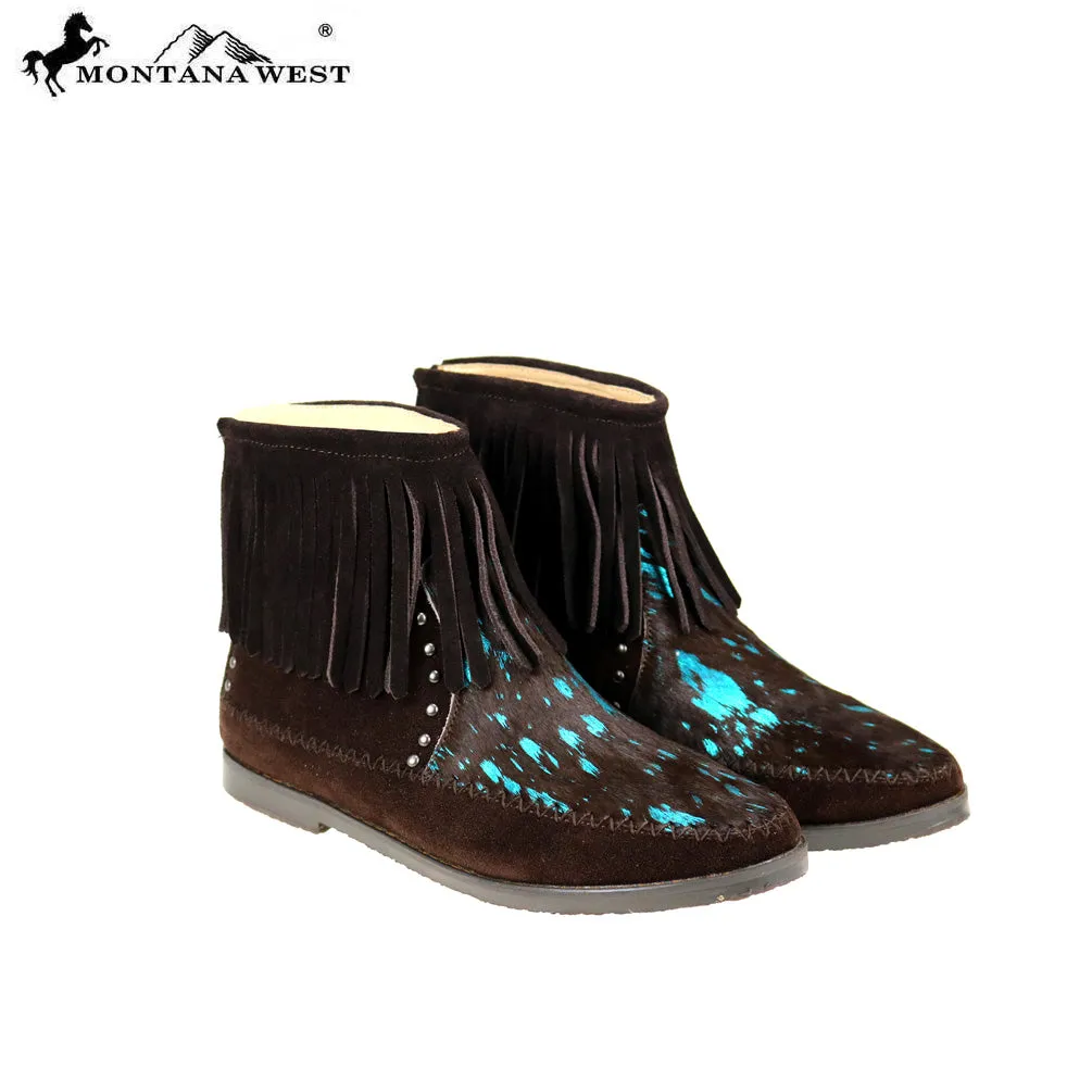 MBT-1903 Montana West Western Booties Genuine Hair-On Hide - Coffee By Size