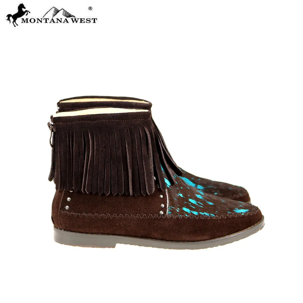 MBT-1903 Montana West Western Booties Genuine Hair-On Hide - Coffee By Size