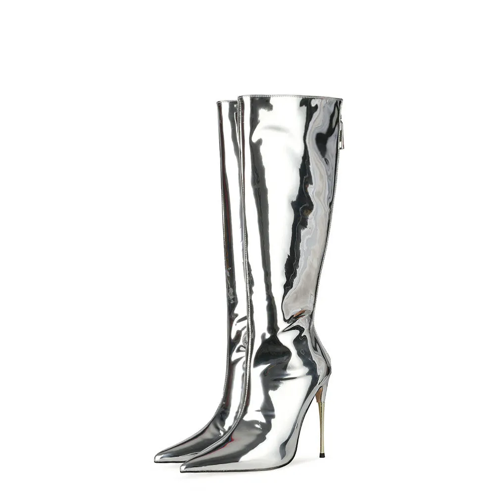 Metallic Boots Women Mirror Leather