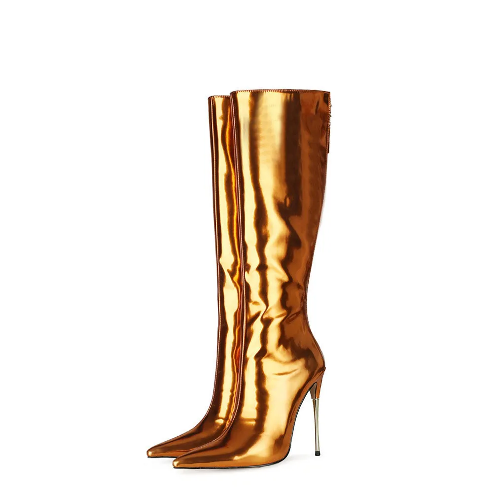 Metallic Boots Women Mirror Leather