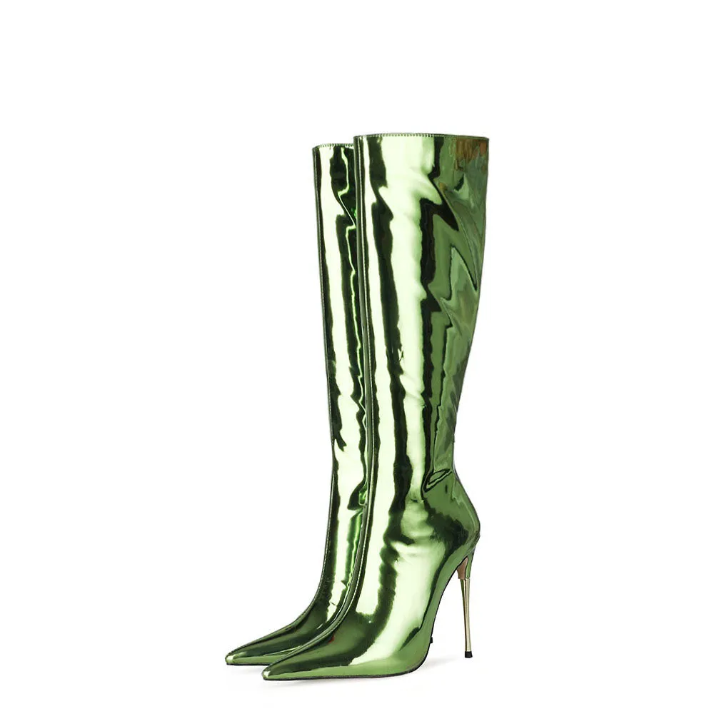 Metallic Boots Women Mirror Leather