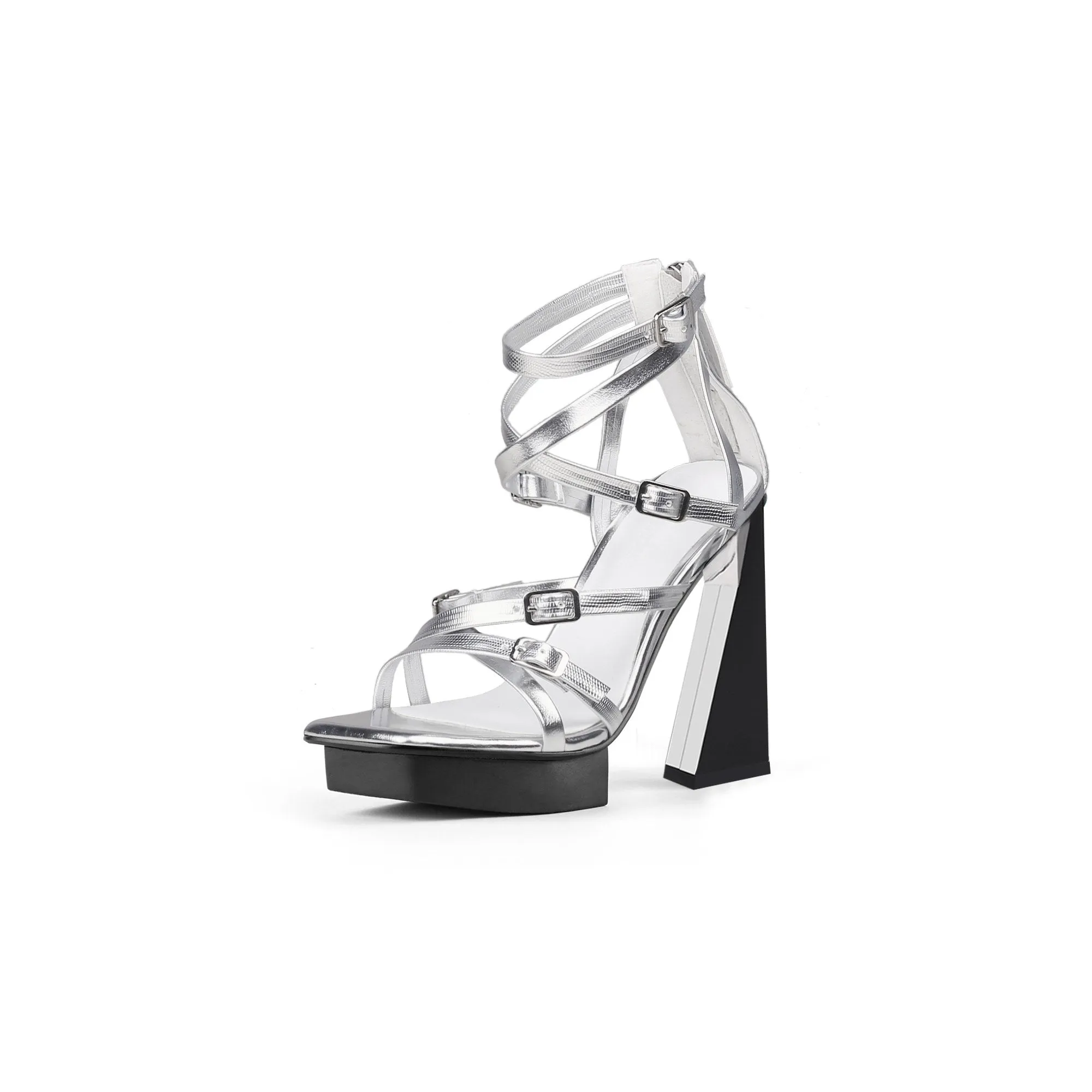 Metallic Buckle Strap Heels