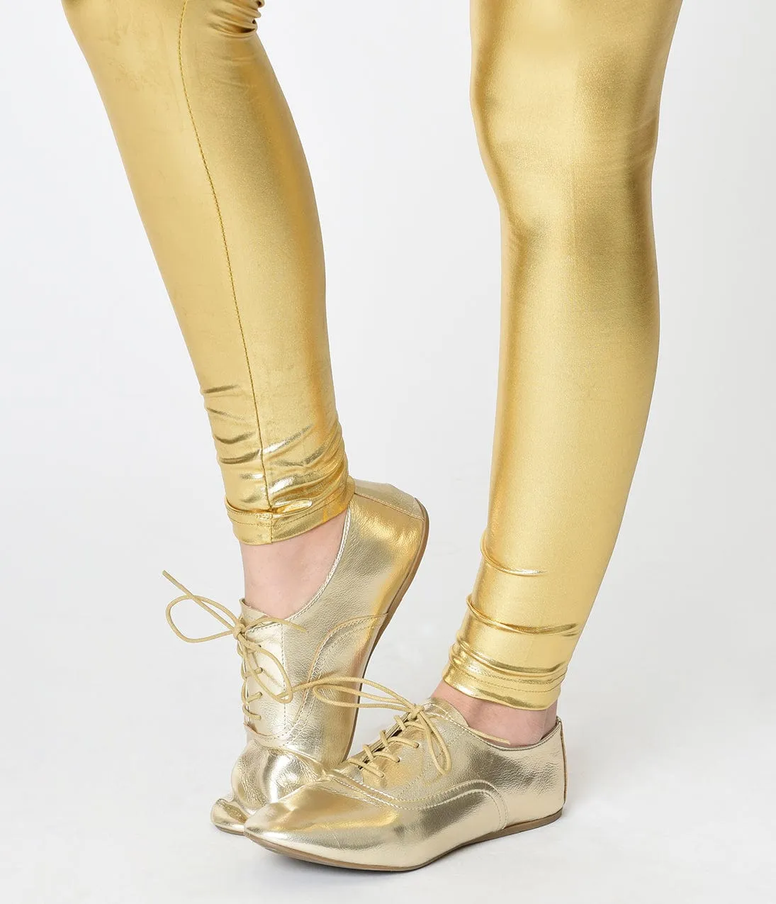 Metallic Gold Classic Lace Up Flats