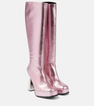 Metallic leather angel knee-high boots Nodaleto, pink