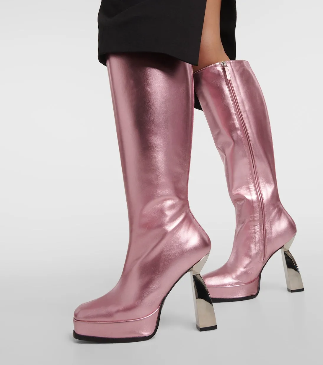 Metallic leather angel knee-high boots Nodaleto, pink