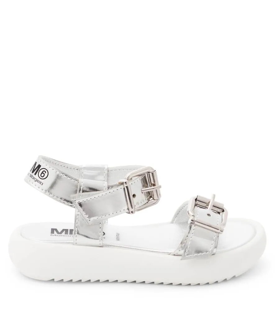 Metallic leather sandals MM6 Maison Margiela, silver