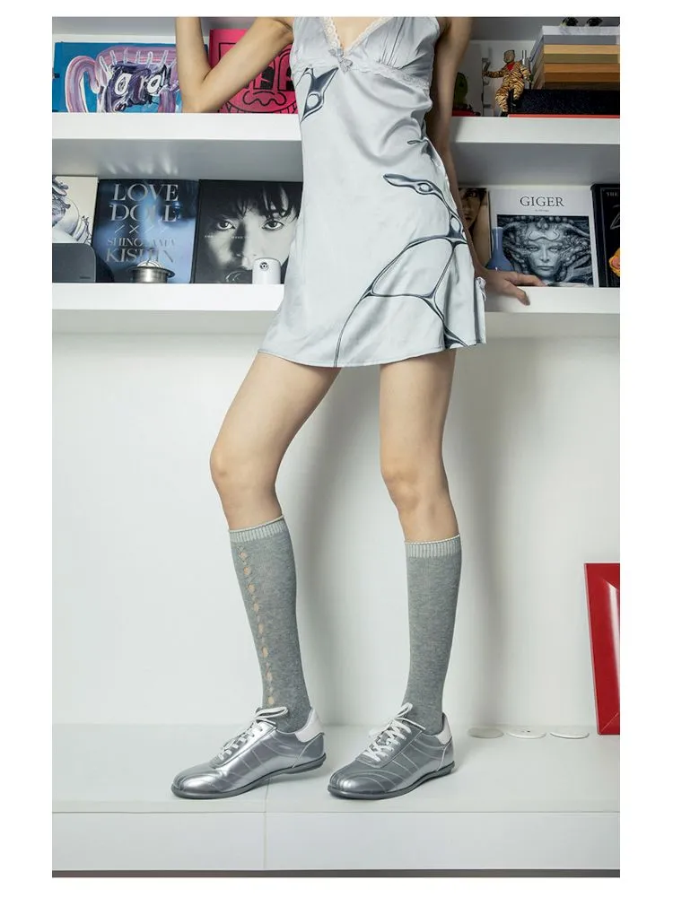 Metallic Silver Lace-Up Sneakers【s0000006653】