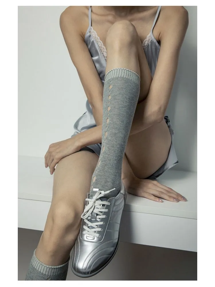 Metallic Silver Lace-Up Sneakers【s0000006653】