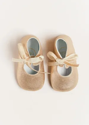 Metallic Velvet Ribbon Pram Booties in Gold (17-20EU)