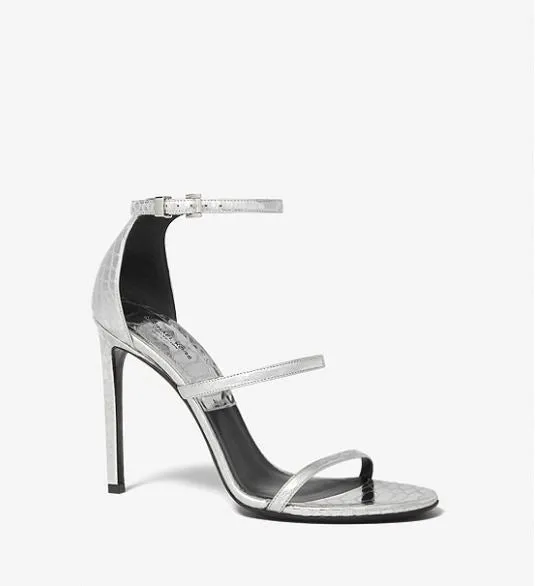 Michael Kors Nadege Python Embossed Leather Sandals, Silver