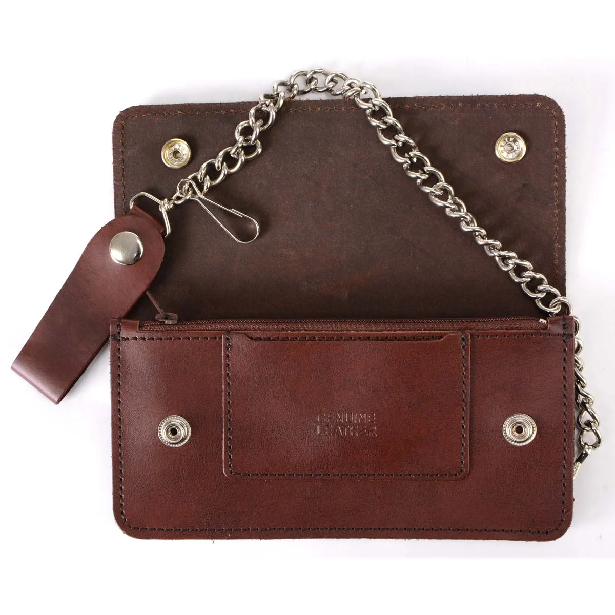 Milwaukee Leather MLW7816 Men's 8” Antique Brown Leather Bi-Fold Biker Wallet w/ Anti-Theft Stainless Steel Chain