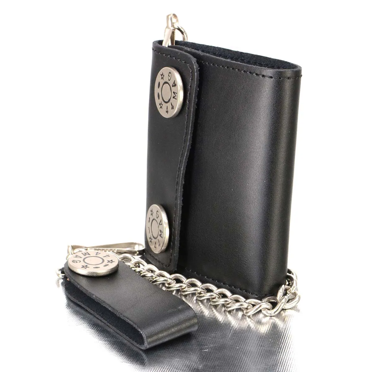 Milwaukee Leather MLW7822 Men's 4.25” Leather Bi-Fold Biker Wallet w/ Anti-Theft Stainless Steel Chain and 44 Mag Nickel Snaps