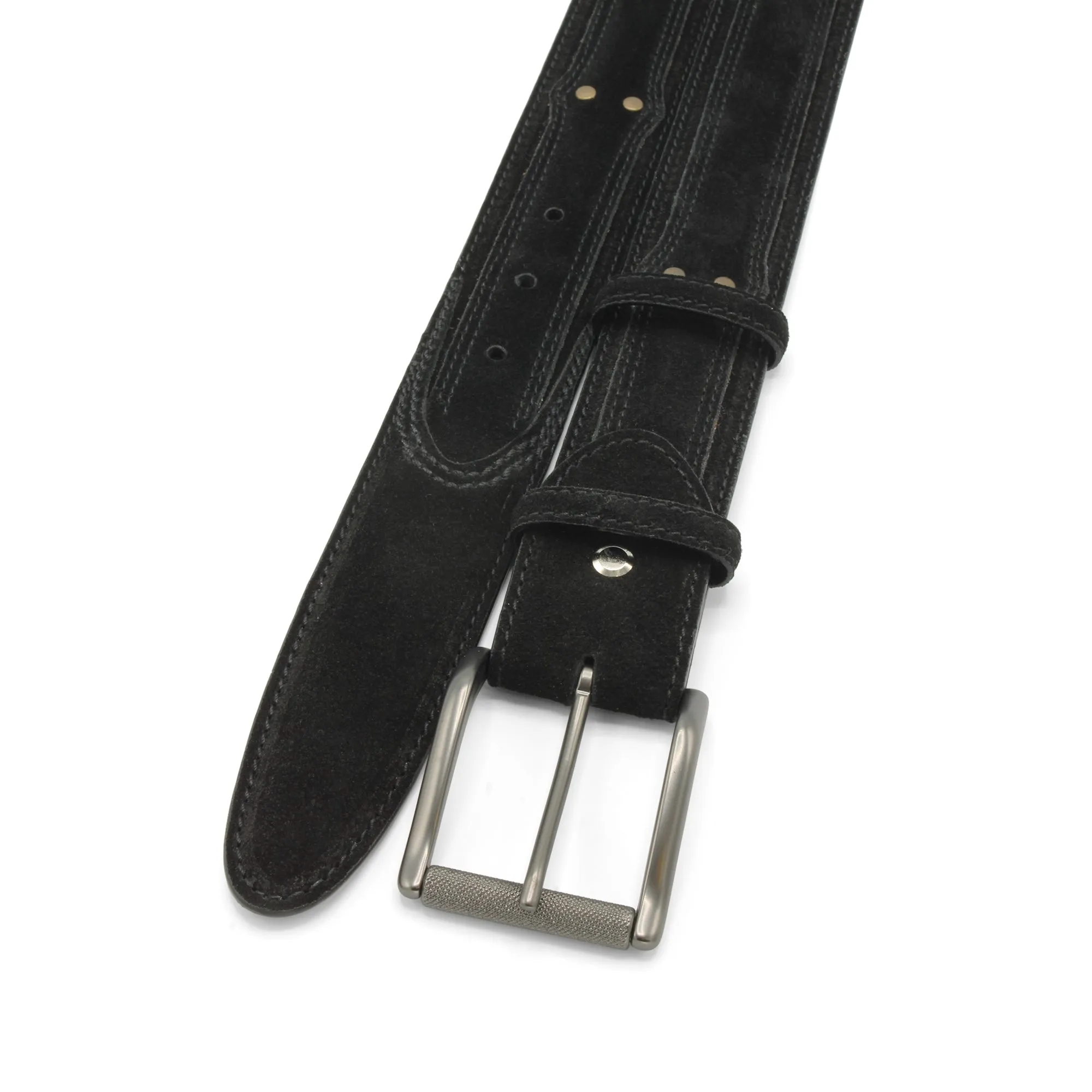 Newman Black Suede Rivet Roller Prong Belt