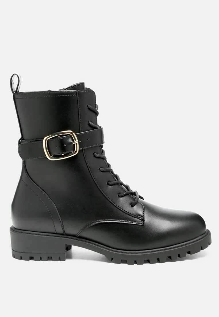 Norsa Lace-Up Buckled Biker Boots